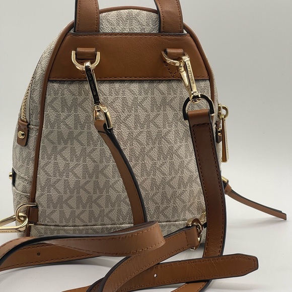 Michael Kors Mini Rhea Cream and Tan Backpack -like new (04) - Picture 5 of 12